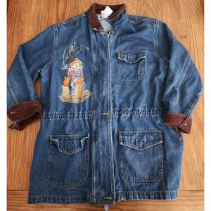 Haik's Denim Fall Harvest‎ Scarecrow Pumpkin Long Line Jacket Corduroy Med Vtg